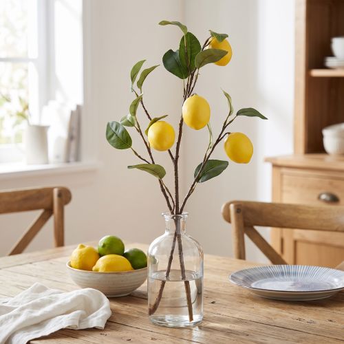 Artificial lemon branch decoration, branch with 3 yellow lemons, 65cm, artificial plant, decorative accessory | Floristik24.co.uk