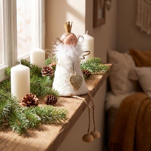 Angel figure sitting Christmas decoration wood metal white H12cm | Floristik24.co.uk