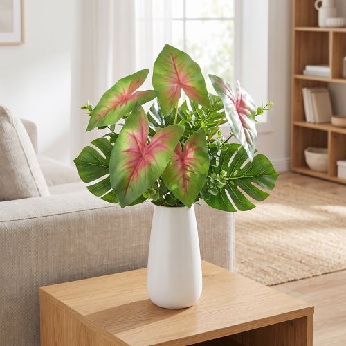 Artificial caladium six-leaved green/pink artificial plant like real! | Floristik24.co.uk