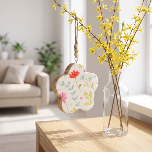 Decorative hanging flower wood gloss white colored Ø9.5cm 20cm | Floristik24.co.uk