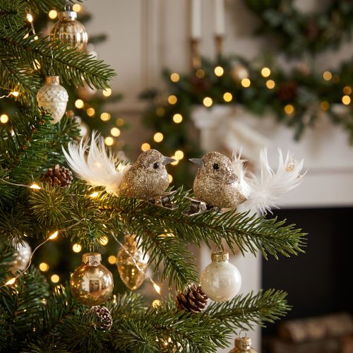 Decorative pair of doves, decorative birds with clip, golden, 5cm, 4 pieces | Floristik24.co.uk