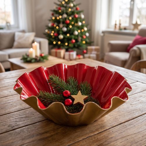 Decorative Bowl in Red and Gold, Enamel Look, Ø12.5cm H4cm | Floristik24.co.uk