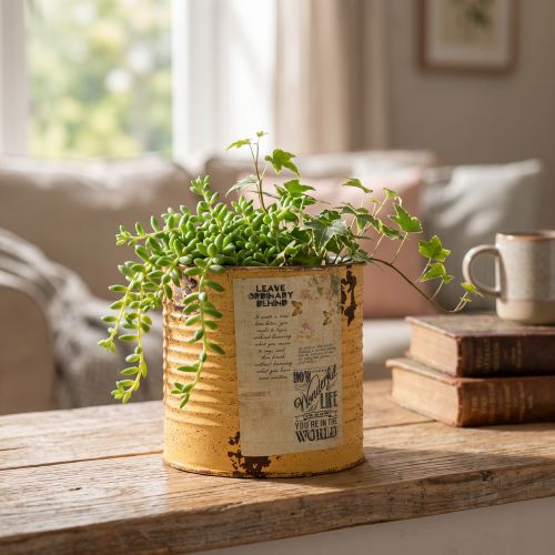Tin can decorative can Apricot metal plant pot Ø11cm H10.5cm | Floristik24.co.uk