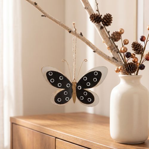 Wall Art Butterfly Deco Black White Gold Metal 15cm | Floristik24.co.uk