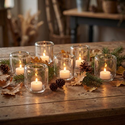Tealight holder candle holder glass clear Ø8cm H8cm 6 pcs | Floristik24.co.uk