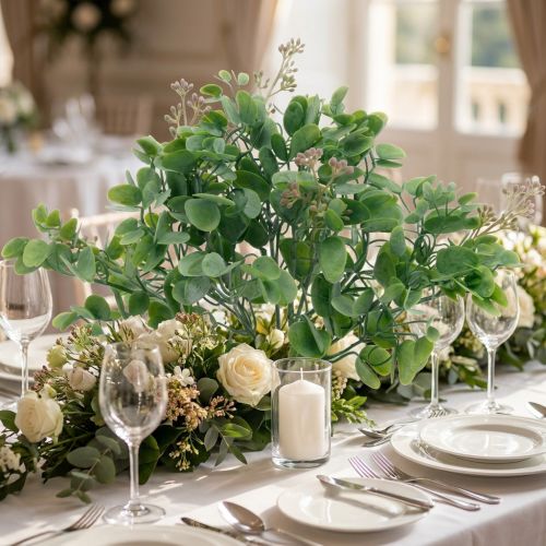 Wedding decoration eucalyptus branches with flowers decorative bouquet green, pink 26cm | Floristik24.co.uk