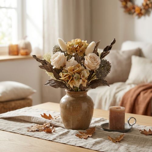Artificial flower bouquet, rose, hydrangea, dry look, vintage decoration, 38cm | Floristik24.co.uk