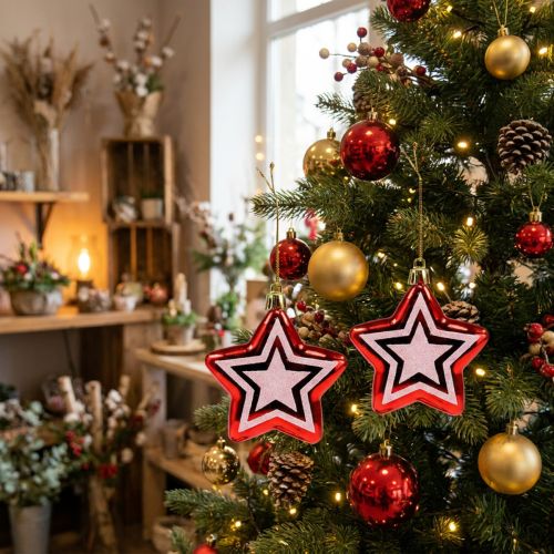 Star for hanging Red, white Plastic 8,5cm 2pcs | Floristik24.co.uk