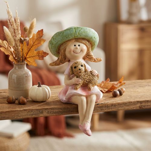 Shelf sitter Smiling girl with dog Ø4.5cm H9.5cm | Floristik24.co.uk
