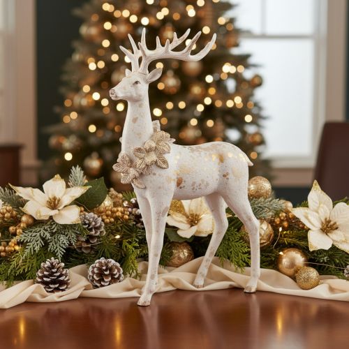 Product Decorative Resin Deer Figurine with Pinecone Detail, 49cm, White and Grey