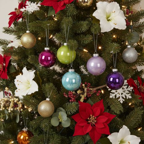 Product Christmas Bauble Set Colourful Glass Tree Ornaments 75mm 14pcs