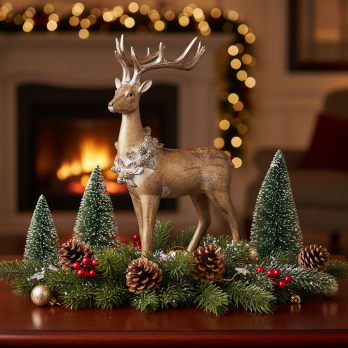 Product Dekorative Standing Deer Figure in Polyresin with Antlers and Pinecones, 41cm