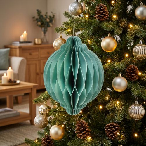 Christmas ball paper turquoise onion FSC Ø15cm H20cm | Floristik24.co.uk