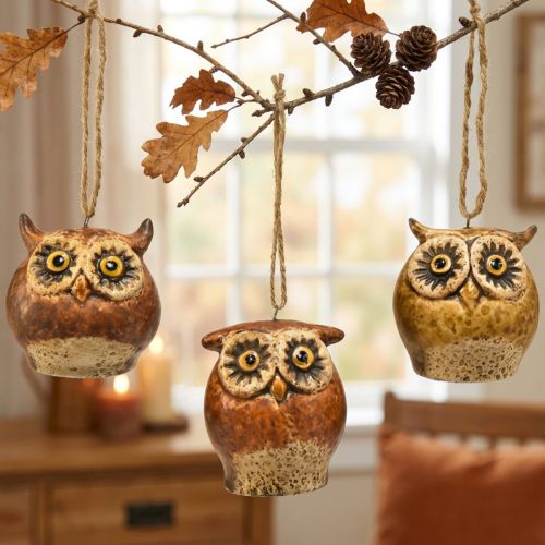 Rustic Owl Hanging Decorations – Set of 3 – Brown Tones – 5.6 cm – Autumn and Christmas Décor | Floristik24.co.uk