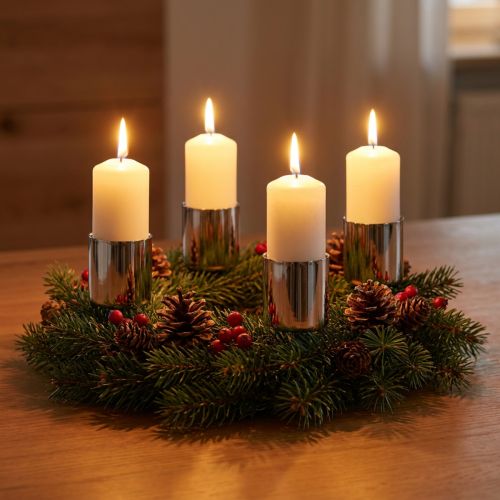 Silver candle holders for taper candles Ø3.2cm, 4 pieces | Floristik24.co.uk