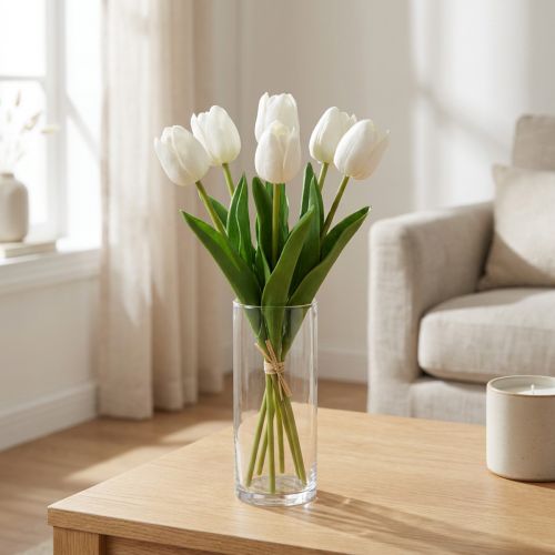 White Tulips Decoration Real Touch Artificial Flowers Spring 49cm 5 Pcs | Floristik24.co.uk