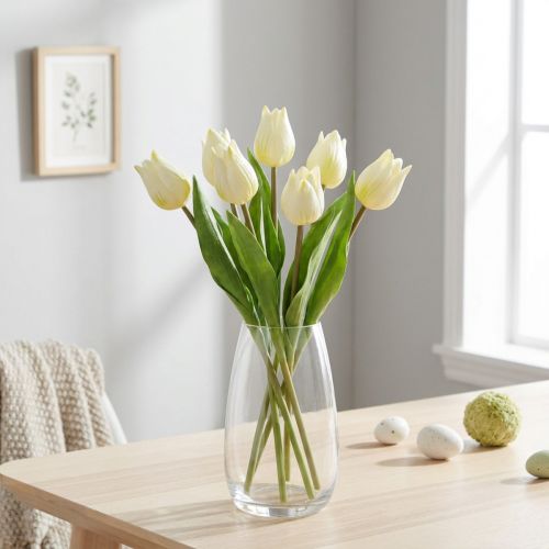 Decorative Tulips Artificial Flowers White Cream 20cm 6 pcs | Floristik24.co.uk