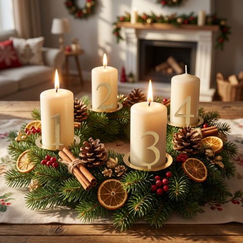 Product Metal Candle Rings Number Set for Advent Wreath, Gold, 3cm, Set of 4