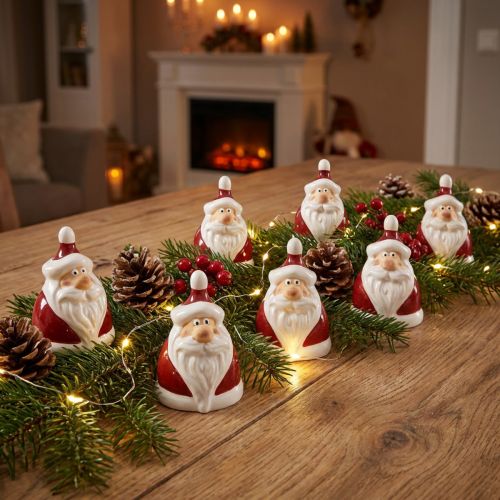 Ceramic Santa Claus figure, red and white, 6.4 cm – Festive Christmas decoration – 6 pieces | Floristik24.co.uk