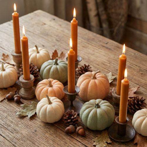 Short wax candles in caramel