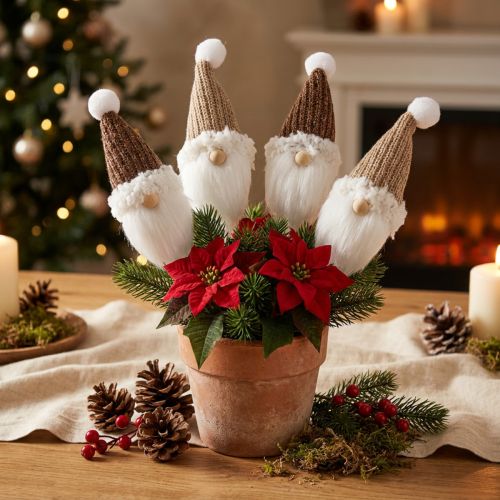 Christmas Gnomes Flower Pot Stakes White Brown 11cm 4pcs | Floristik24.co.uk