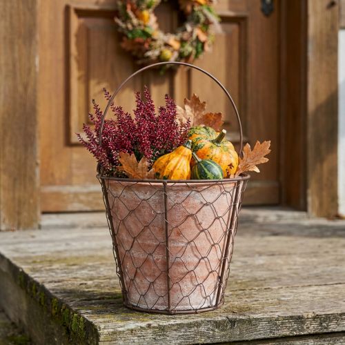 Ceramic flower pot basket handle metal brown Ø18cm | Floristik24.co.uk