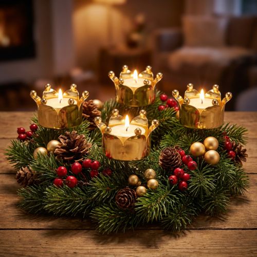 Tea light holder crown gold Ø4.8cm 4pcs | Floristik24.co.uk