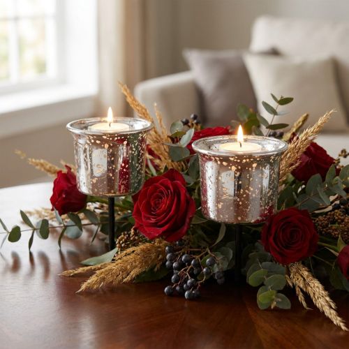 Candle holder for tealight silver Ø6cm H10cm 2pcs | Floristik24.co.uk