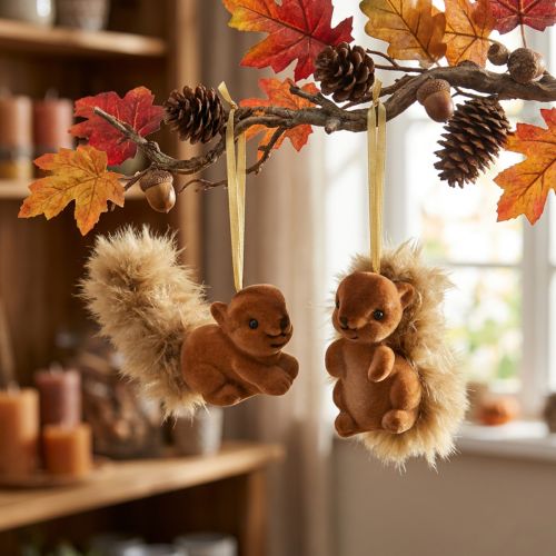 Squirrel Hanging Decorations Brown 2-Piece Set, 6cm, Plastic and Feather | Floristik24.co.uk