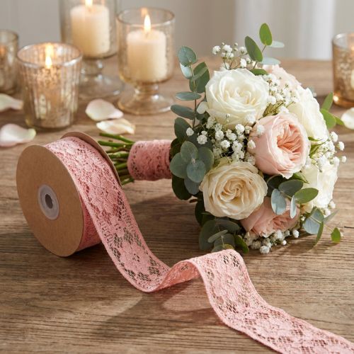Lace ribbon old pink, decorative ribbon, vintage decoration, decorative ribbon, wedding decoration W25mm L15m | Floristik24.co.uk