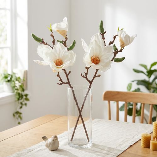 Magnolia White Artificial Flower Buds Decoration Branch H40cm 2pcs | Floristik24.co.uk