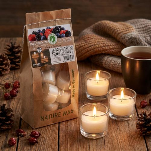 Scented candles, tea lights red berries, scented tea lights, wax candles Ø3.8cm H2.3cm white 18 pcs | Floristik24.co.uk