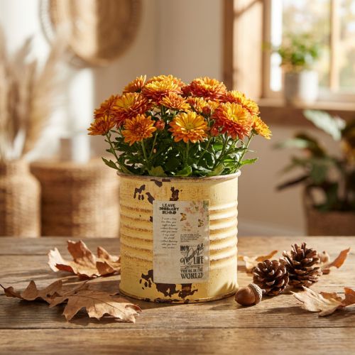 Decorative tin, summer apricot color, metal tin, plant pot, Ø8cm H7.5cm | Floristik24.co.uk