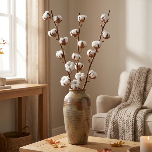 Cotton branch, cotton decorative branch, real cotton L80cm 5 pcs | Floristik24.co.uk