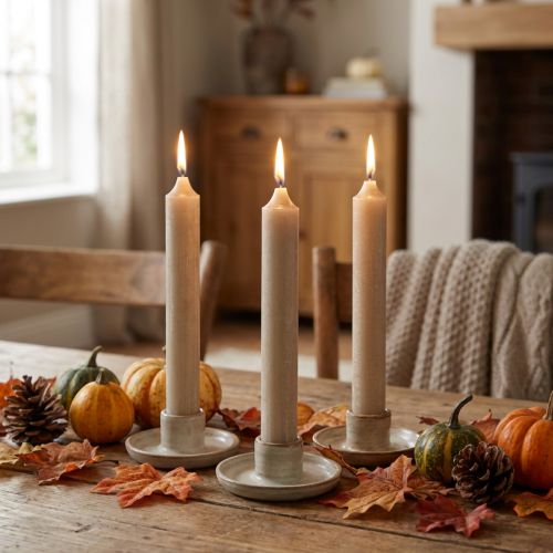 Short Taper Candles Brown Autumn Decoration Ø21/110mm 6 Pcs | Floristik24.co.uk