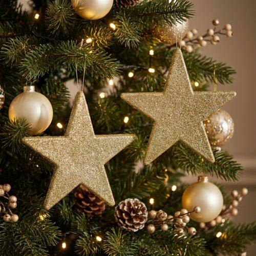 Christmas decoration star pendant golden glitter 30cm 2pcs | Floristik24.co.uk