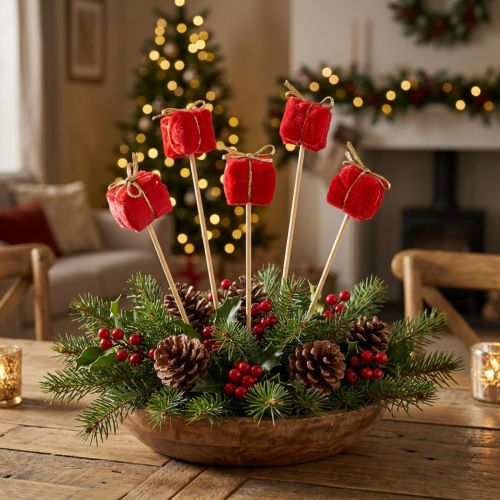 Flower pin Christmas package decoration red 2.5 cm 15 pcs | Floristik24.co.uk