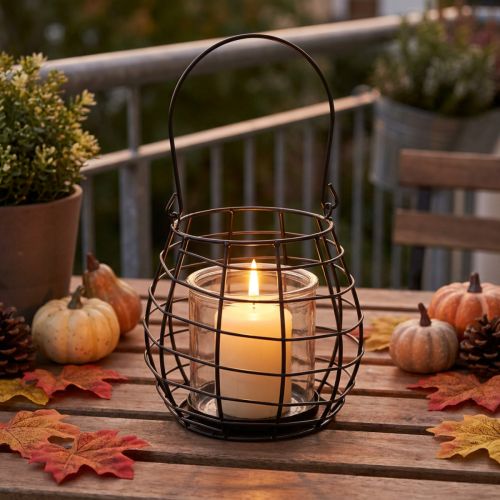 Garden lantern with handle black glass Ø17cm H15cm | Floristik24.co.uk