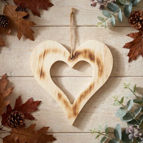Decorative heart wood decoration heart in heart burnt natural 25x25cm | Floristik24.co.uk