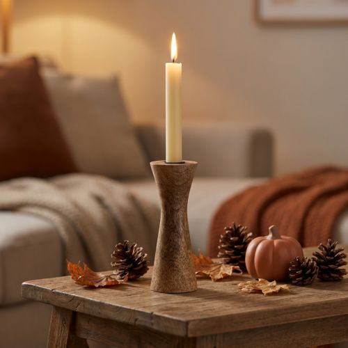 Stick candle holder wooden candlestick natural Ø6cm H20cm | Floristik24.co.uk