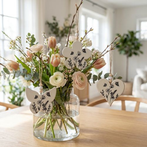 Decorative hanger heart flower butterfly white natural 9cm 3pcs | Floristik24.co.uk