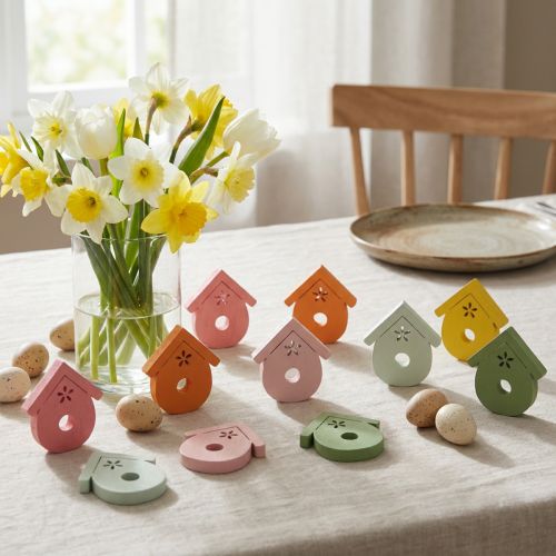 Scatter decoration bird house wooden table decoration colored 2.5-3.5cm 48 pcs | Floristik24.co.uk