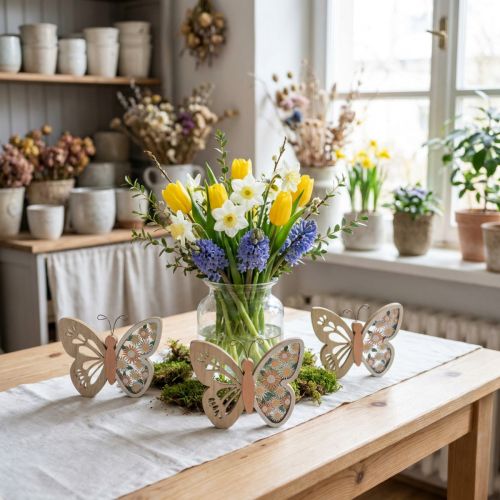 Decorative butterfly wood flowers 15x12cm natural/colorful 3pcs | Floristik24.co.uk