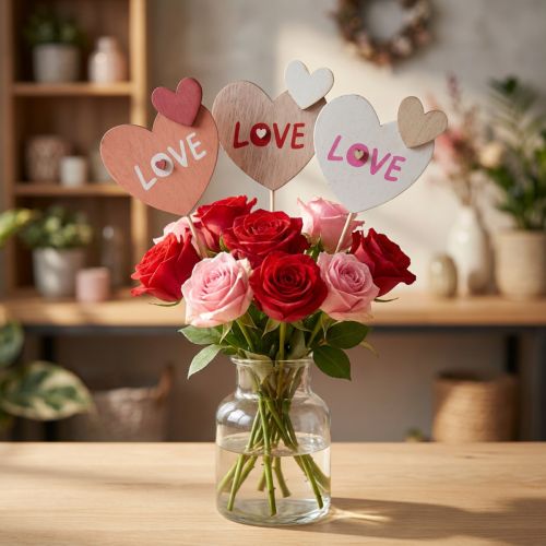 Flower plug made of wood Love decorative plug 8×7.5cm 12 pcs | Floristik24.co.uk