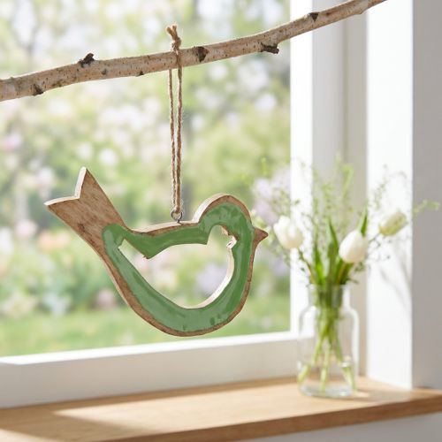 Bird decoration wooden hanging green natural 15.5x1.5x16cm | Floristik24.co.uk