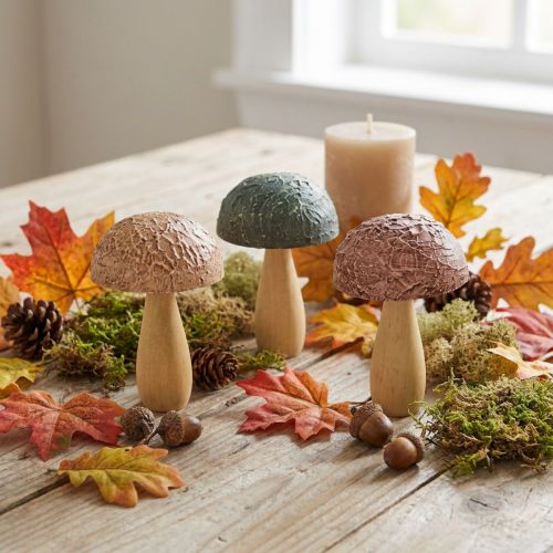 Product Wooden mushrooms decoration mushrooms autumn decoration wood assorted 11×7.5cm 3pcs