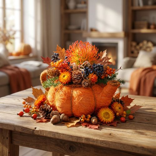 Planter pumpkin decoration orange yellow-green Ø19cm H12cm | Floristik24.co.uk