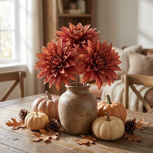 Artificial Dahlia Red-Brown