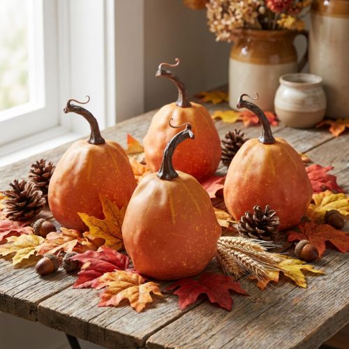 Decorative pumpkin for decoration orange yellow Ø9cm 4 pcs | Floristik24.co.uk