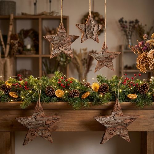 Decorative stars for hanging pine pine stars natural 15cm 4 pcs | Floristik24.co.uk